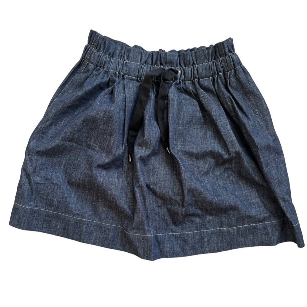 Women's Drawstring Elastic Waist Pocket Denim Mini Skirt Blue Size Small S SM